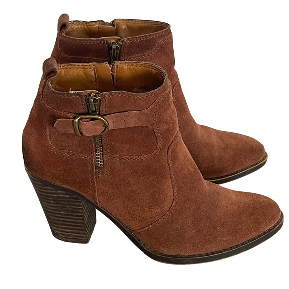 Lucky Brand Leather Brown Ankle Boots Women's 7.5 Boho Western Riding - Picture 1 of 14